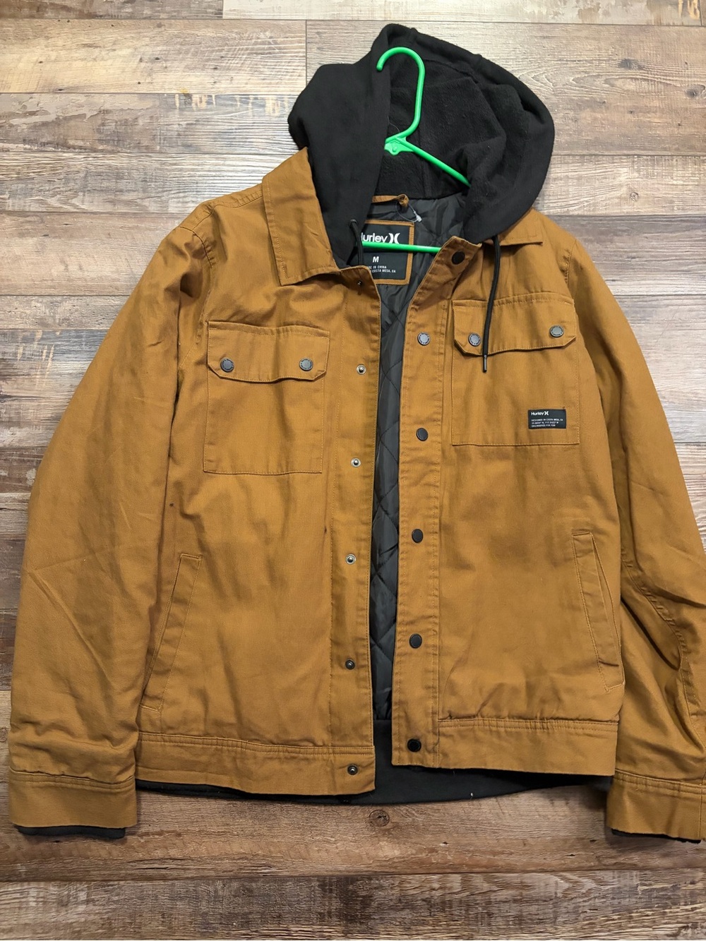 Hurley Men’s Brown Canvas Jacket with Black Hood